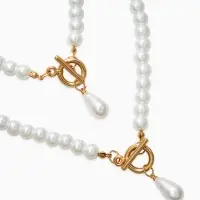 Набор 2 пред-та: бусы.браслет "Жемчуг", капелька, цвет белый в золоте L=18/42см №8
