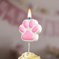 Свеча в торт на шпажке "Лапка - сквиш", бело-розовая