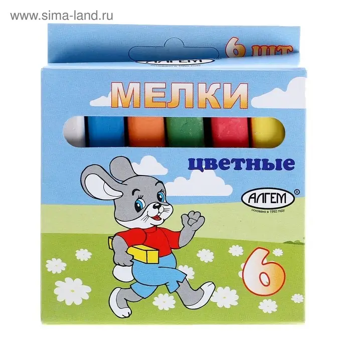 Мелки цветные "АЛГЕМ", в наборе 6 штук, квадратные
