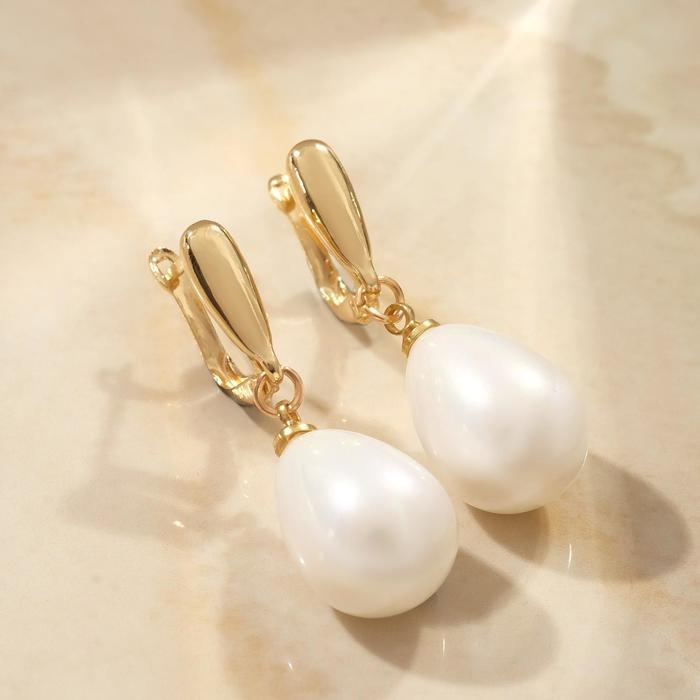 Серьги с жемчугом &laquo;Грейс&raquo; пухлая капля, цвет белый в золоте