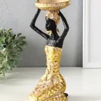 Подсвечник полистоун "Африканка в косынке с цветами" золото d=8 см 14х15х27,5 см
