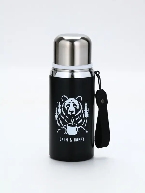 Термос "Calm and happy", чёрный, 600мл