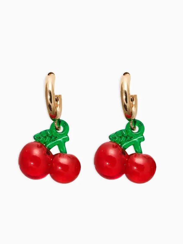 Серьги-кольца "Вишенки" легкие, цветные в золоте