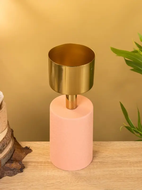 Подсвечник на 1 свечу "Кубок" пудровый с золотом 10х10х28,5 см