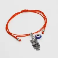Браслет-оберег &laquo;Красная нить&raquo; глазик и сова, цвет синий с чернёным серебром, d=7 см