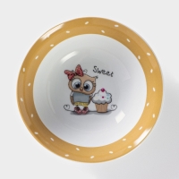 Набор детской посуды из керамики Доляна &laquo;Совёнок&raquo;, 3 предмета: кружка 230 мл, миска 400 мл, тарелка d=18 см