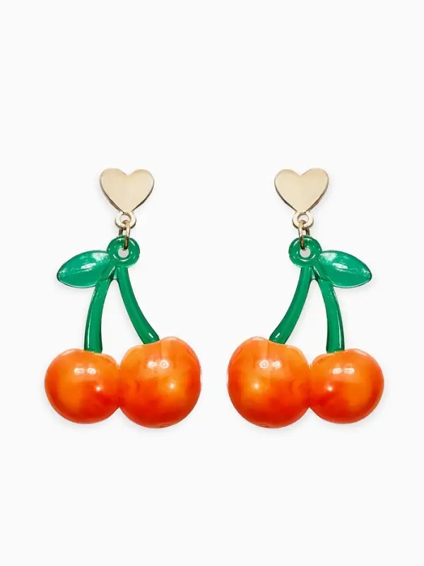 Серьги "Вишня" сердечки, цвет красно-жёлтый в золоте