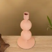 Подсвечник на 1 свечу текстурный "Пудровый розовый" с 2 сферами 8,5х8,5х18 см