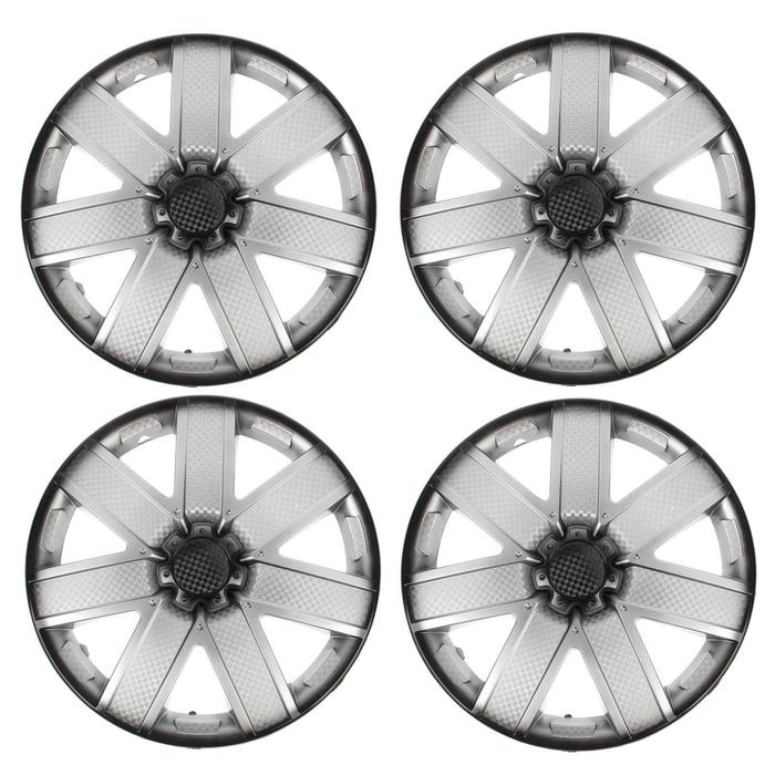Колпаки колесные R13 "ГАЛАКСИ", серебристо-черный карбон, набор 4 шт.