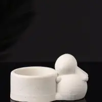 Подсвечник "Заяц с чашей" 8х6х4 см, натуральный, гипс