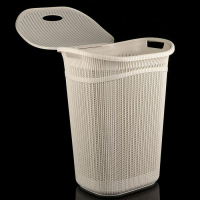 Корзина бельевая с крышкой &laquo;Вязание&raquo;, 55 л, 45&times;36&times;57 см, цвет белый ротанг