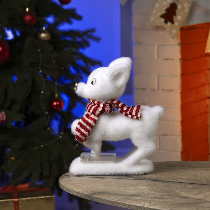 Светодиодная фигура &laquo;Оленёнок&raquo; 18 &times; 28 &times; 14 см, флок, батарейки ААх2 (не в комплекте), свечение тёплое белое