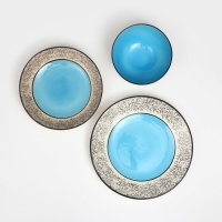 Набор керамической посуды &laquo;Восточный&raquo;, 18 предметов: 6 шт-20 см, 6 шт-25 см, 6 шт-15 см, 700 мл , голубой, 1 сорт, Иран