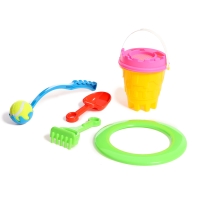 Песочный набор №2 &laquo;Пончик&raquo;: ведро, сито, совок, грабли, бросатель с мячом, кольцо, МИКС