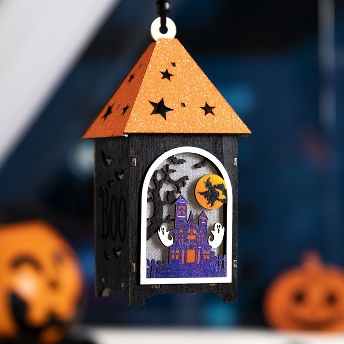 Светодиодная подвеска &laquo;Чёрная башня призраков&raquo; 6.5 &times; 17.5 &times; 6.5 см, пластик, батарейки LR1130х3 (в комплекте), свечение тёплое белое