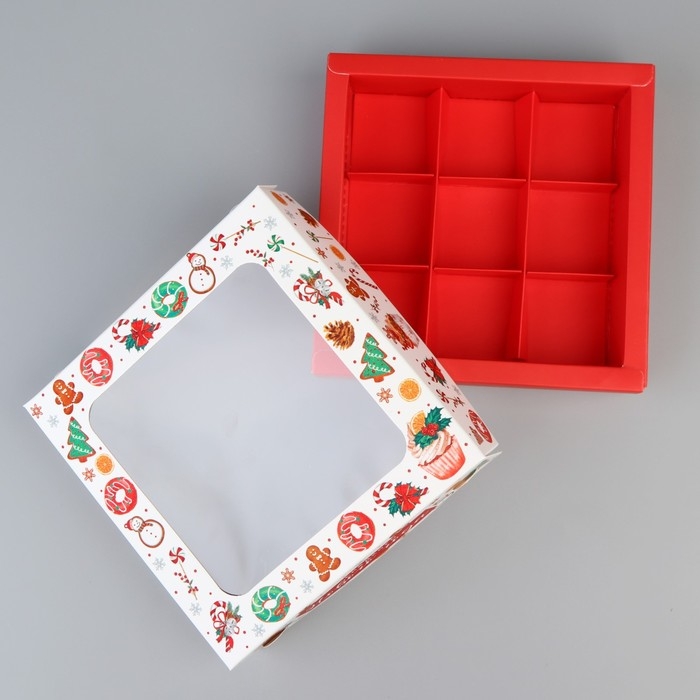 Коробка под 9 конфет &laquo;Сладкого Нового года&raquo;, 14.7 х 14.7 х 3.5 см, Новый год