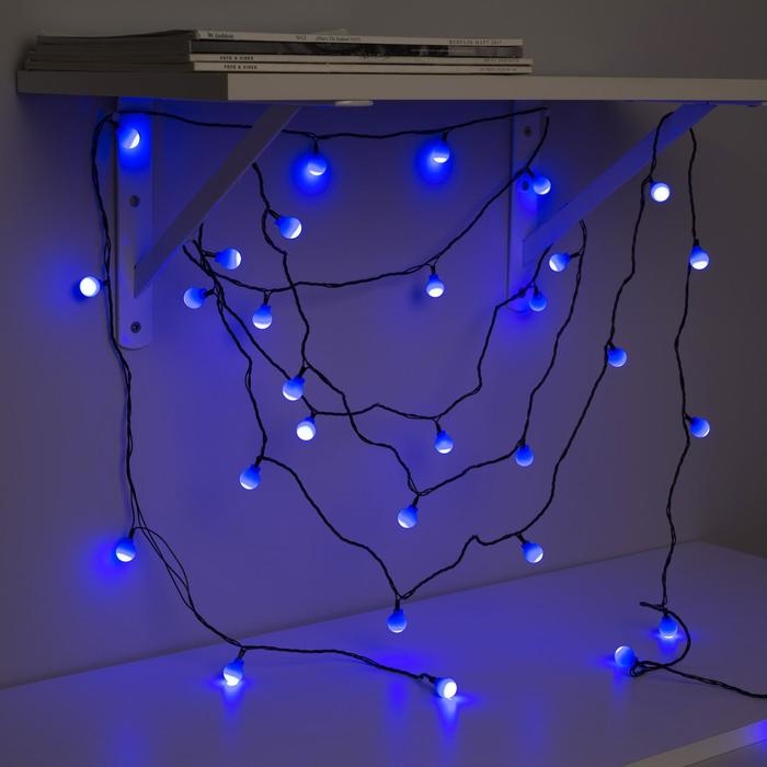 Гирлянда &laquo;Нить&raquo; 5 м с насадками &laquo;Шарики синие&raquo;, IP20, тёмная нить, 30 LED, свечение синее, 8 режимов, 220 В