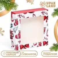 Коробка подарочная новогодняя складная с окном "Подарок", 15 х 15 х 4 см.