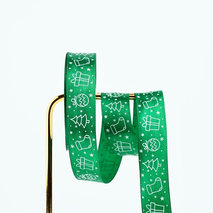 Лента атласная &laquo;Новогодняя&raquo;, зелёная, 2 см х 5 м, Новый год