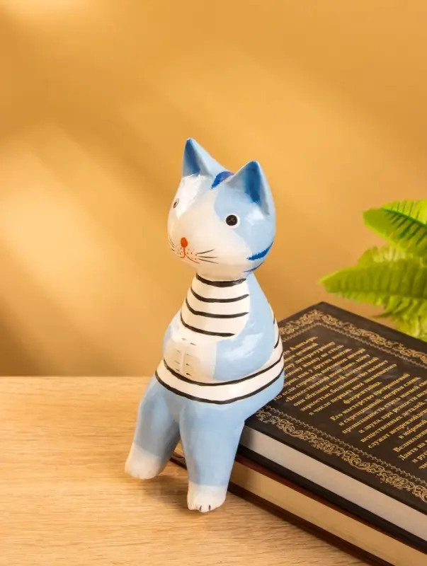 Сувенир дерево "Кот сидячий" цв. голубой, 6х6х15 см