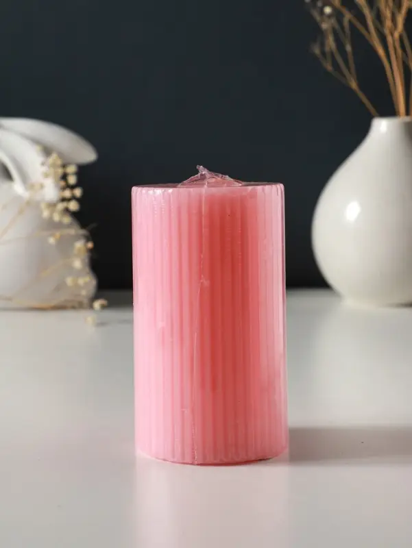 Свеча-цилиндр 6х10 см, 250 гр, с мелкими гранями, розовый