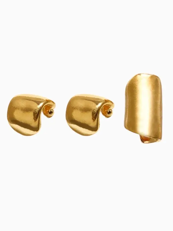 Набор серьги и каффа 3 шт. "Минимализм" тренд, цвет золото