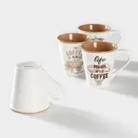 Набор кружек фарфоровых Доляна &laquo;Вкусный кофе&raquo;, 4 предмета: 340 мл