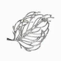 Брошь "Лист" веточка, цвет серебро