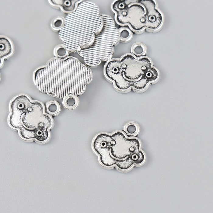 Металлический элемент, декоративная подвеска &laquo;Весёлое облако&raquo;, серебро набор 10 шт 1,4х1,3 см   1088