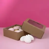 Коробка сборная без печати крышка-дно бурая с окном 14,5 х 14,5 х 6 см