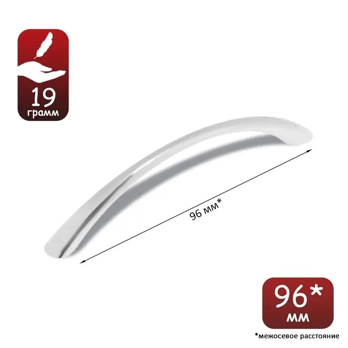 Ручка-скоба мебельная ТУНДРА РС101 LIGHT, м/о 96 мм, цвет хром