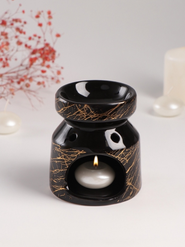 Аромалампа керамика "Чёрный мрамор с золотыми трещинками" 9,8х9,8х11 см