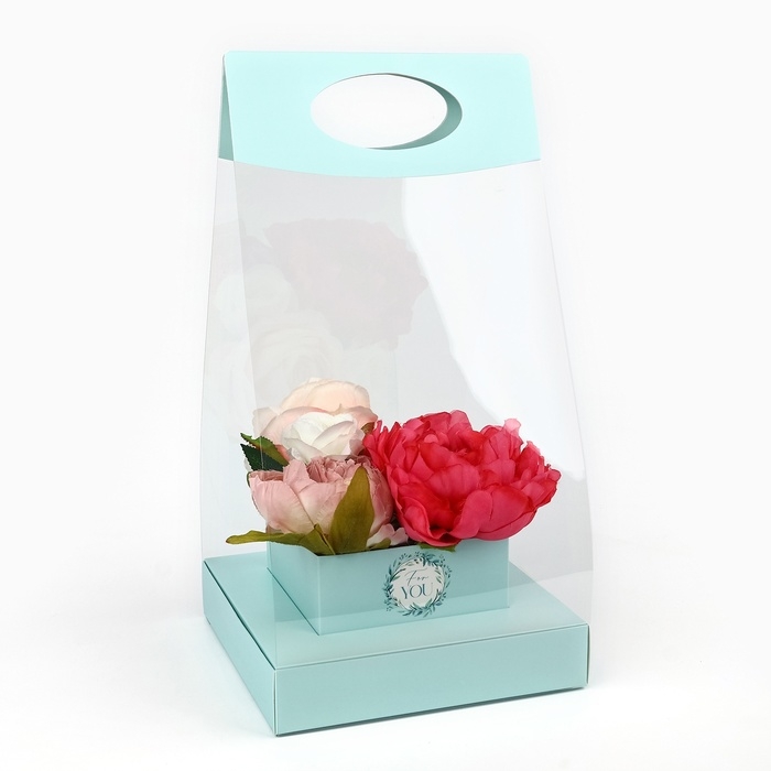 Коробка подарочная складная переноска для цветов, упаковка, &laquo;Бирюза&raquo;, 20 x 20 x 4 см
