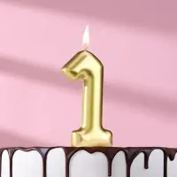 Свеча в торт &laquo;Европейская&raquo;, цифра 1, 6 см, золото