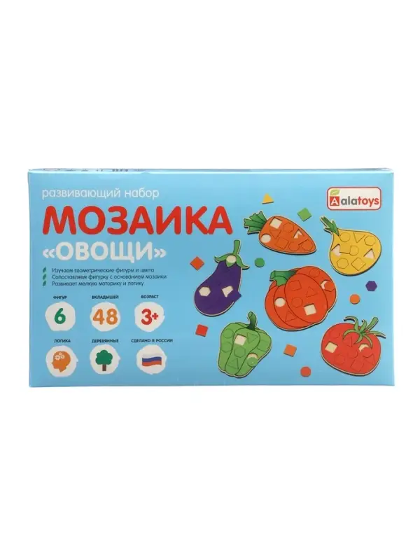 Мозаика "Овощи", 6 предметов, 48 геометрических фигур