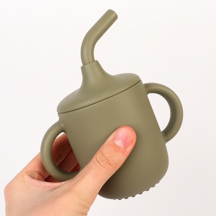 Поильник с трубочкой детский силиконовый &laquo;Try again&raquo;, 200 мл., с ручками, цвет зеленый