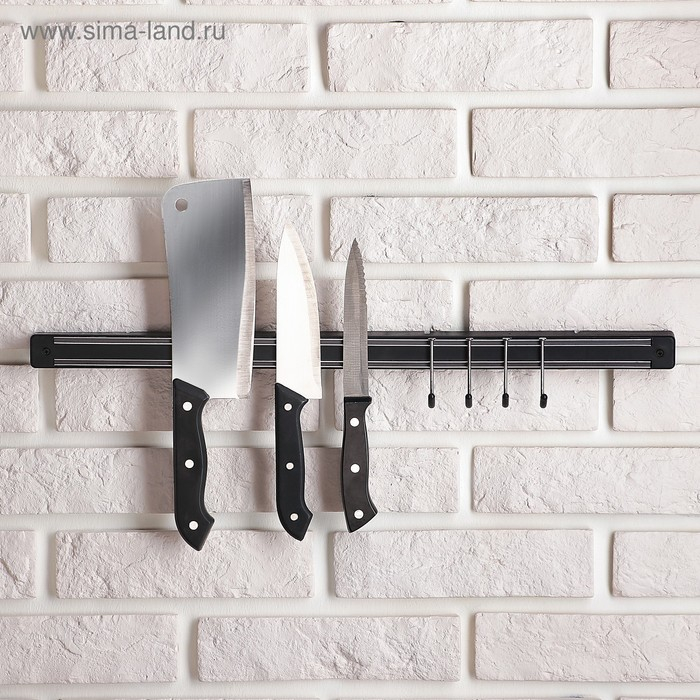 Держатель для ножей магнитный Доляна &laquo;Линия&raquo;, с крючками, 51 см