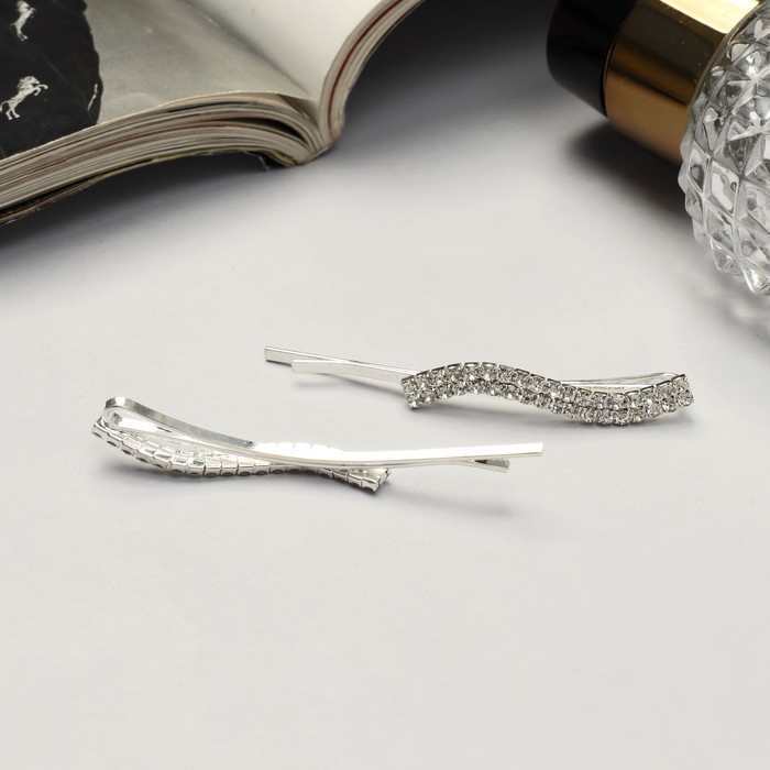 Невидимка для волос "Волшебный блеск" (набор 2 шт ) волна, 5,5 см, серебро