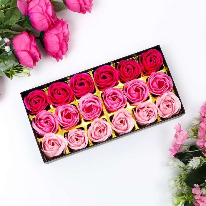 Мыльные розочки, цветные оттенки, набор 18 шт.