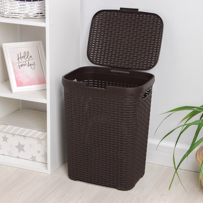 Корзина бельевая с крышкой &laquo;Ротанг&raquo;, 40 л, 37&times;29&times;48 см, цвет коричневый