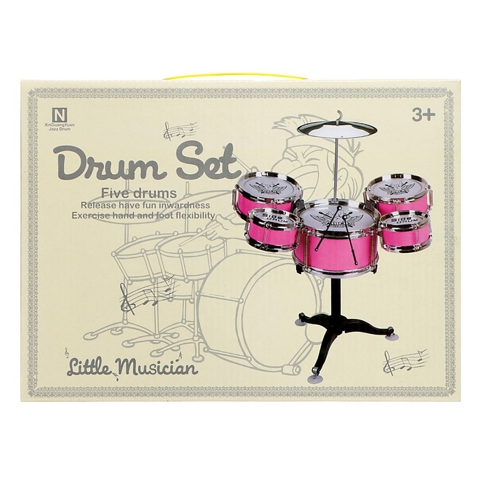 Барабанная установка &laquo;Хард-рок&raquo;, 5 барабанов, 1 тарелка, цвет розовый