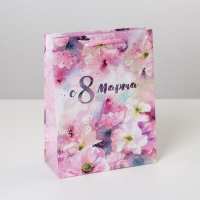 Пакет подарочный ламинированный вертикальный, упаковка, &laquo;С 8 марта&raquo;, MS 18 х 23 х 8 см