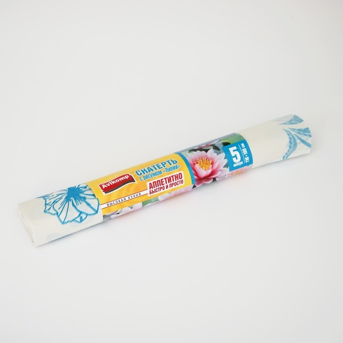 Скатерть без основы одноразовая двухсторонняя &laquo;Лилии&raquo;, 110&times;180 см, рулон 5 шт, белая