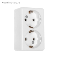 Розетка "Элект" РС 16-011, 16 А, 250 В, двухместная, открытая, с з/к, белая