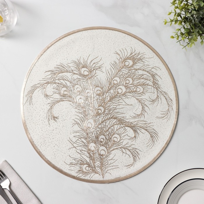 Салфетки сервировочные на стол Доляна &laquo;Павлин&raquo;, 2 шт, d=38 см, цвет бежевый