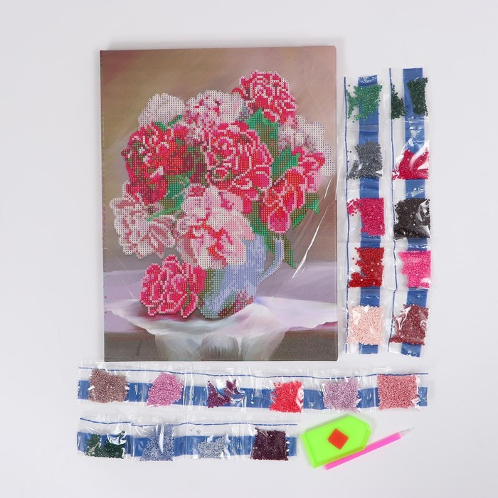 Алмазная мозаика с частичным заполнением на подрамнике &laquo;Пионы&raquo;, 30 x 40 см