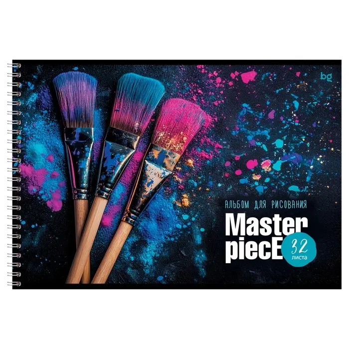 Альбом для рисования А4, 32 листа на гребне, BG &laquo;Шедевр&raquo;, обложка мелованный картонМИКС