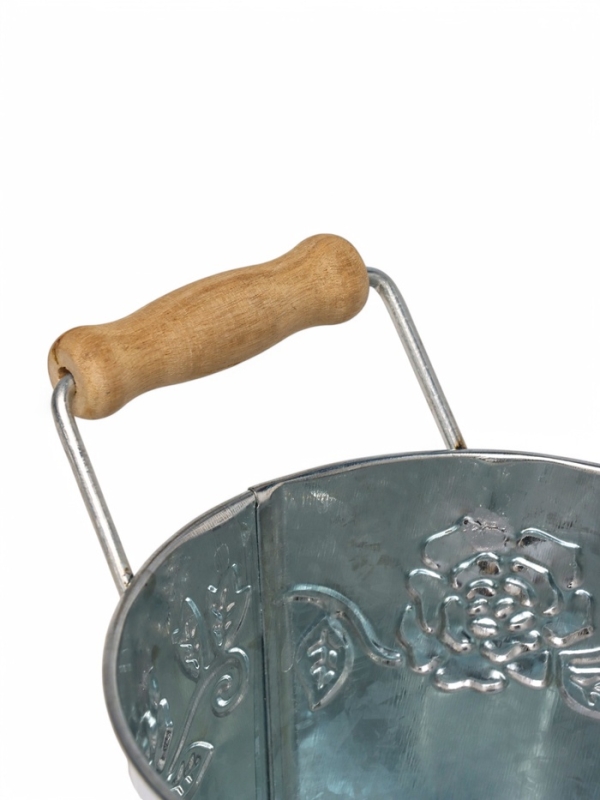 Кашпо с деревянными ручками "Ведерко Альва" 13х12см