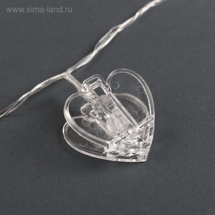 Гирлянда &laquo;Нить&raquo; 4.5 м с насадками &laquo;Прищепки-сердце&raquo;, IP20, прозрачная нить, 20 LED, свечение красное, 220 В