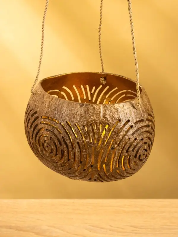 Подсвечник подвесной из кокоса, 13-17 см, коричневый
